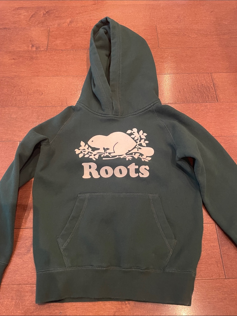 Roots Kids Dark Green Hoodie with Cream Beaver Logo